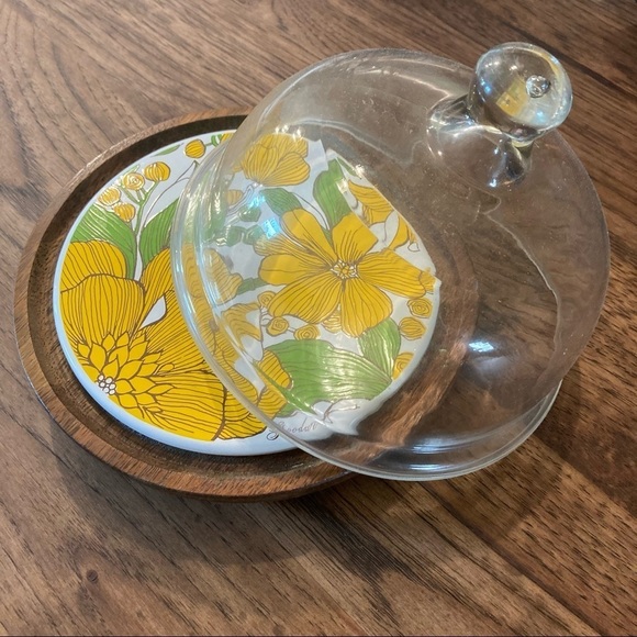 Vintage Goodwood charcuterie plate & cloche yellow floral retro cheese plate - Picture 1 of 11